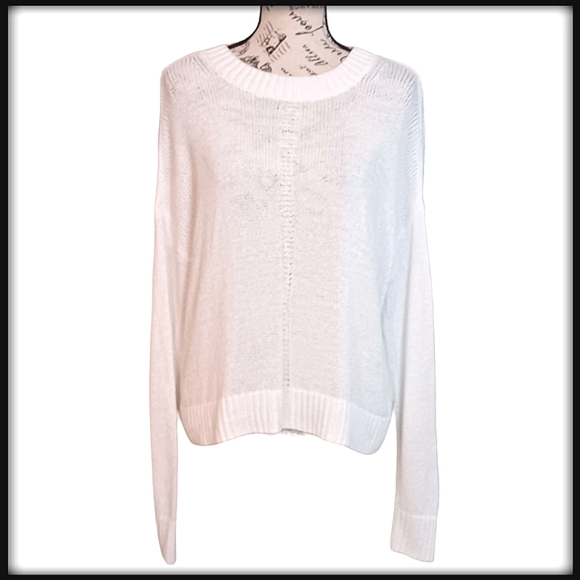 Banana Republic White Oversized Crew Neck Sheer Knit Sweater Size Med - Picture 1 of 12